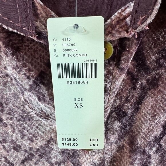 Anthropologie Pilcro The Hadley Top Women's Extra Small Pink Animal Print Velvet - Picture 4 of 9